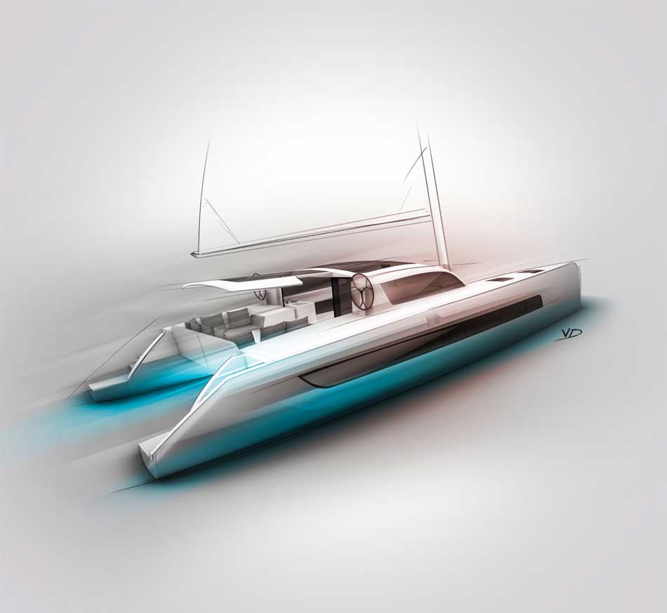 Catamarans - sketch - 2019 - rechercSail - sketch - 2019 - recherches - stylos - feutres - pantones - vivien - durisotti - design - experiencehes - stylos - feutres - pantones - vivien - durisotti - design - experience