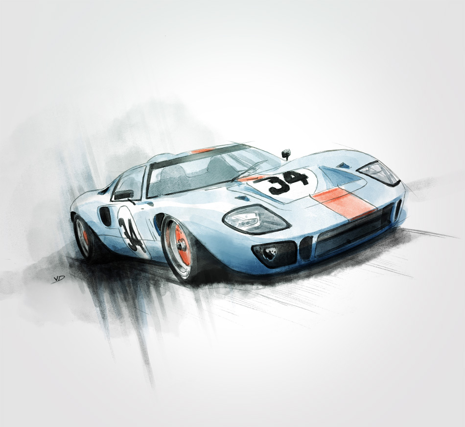 Ford GT40 Icône de vitesse, dessin d’exception Plongez dans l’univers de la Ford GT40 à travers un dessin qui rend hommage à l’une des plus grandes légendes de l’histoire automobile. Née pour battre Ferrari aux 24 Heures du Mans dans les années 60, la GT40 incarne l’audace, la performance et l’ingéniosité mécanique américaine. Ce dessin capture ses lignes racées, son profil bas et sa présence inimitable sur la piste comme sur le papier. Chaque trait met en valeur la pureté de son design, son héritage sportif et l’esprit de compétition qui l’anime. Une pièce unique pour les passionnés d’automobile, d’histoire et de design.